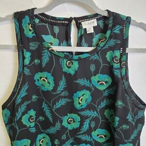 J. Crew Poppy Print Floral Ladder Trim Sleeveless Top Black Green Blue 4 NEW
